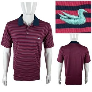 Southern Marsh Mens Small Polo Shirt Performance Golf Striped Blue Red EUC
